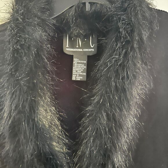 INC Faux Fur Trim Vest – Black, Size S, Luxe Texture - Picture 3 of 7